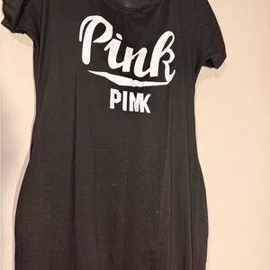 PINK Short-Sleeve Black Tee Dress with White Logo